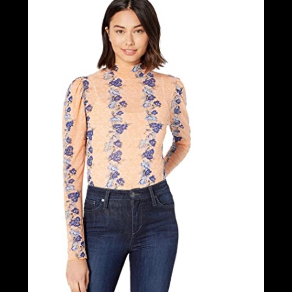 Peach Floral Lace Mock-Neck Top
